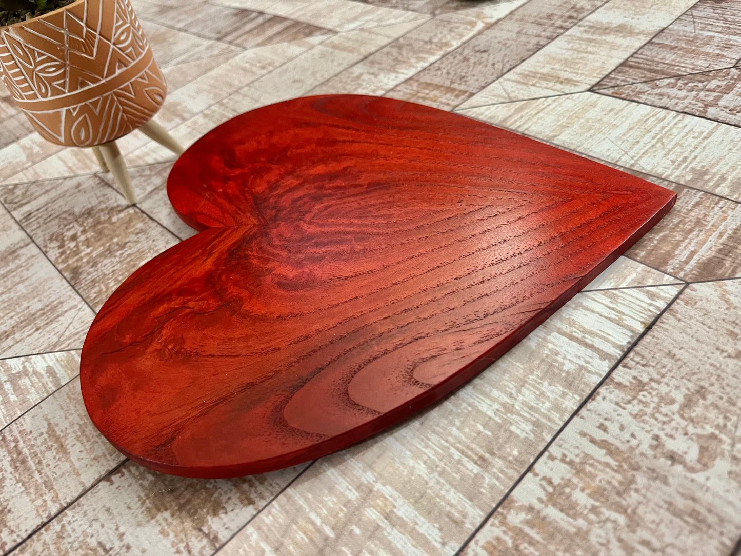 Red Wooden heart wooden art abstract art wooden sculpture wall hanging heart wooden heart with hanging strip