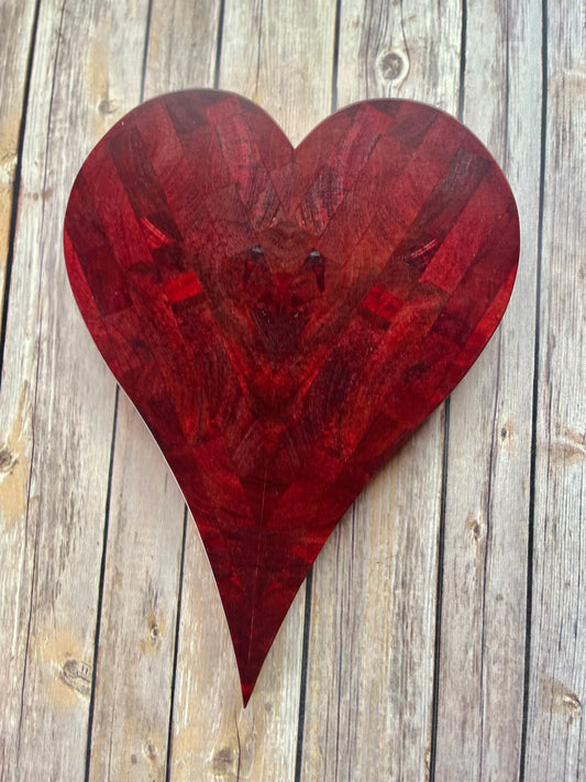 Red Wooden heart wooden art abstract art wooden sculpture wall hanging heart wooden heart with hanging strip