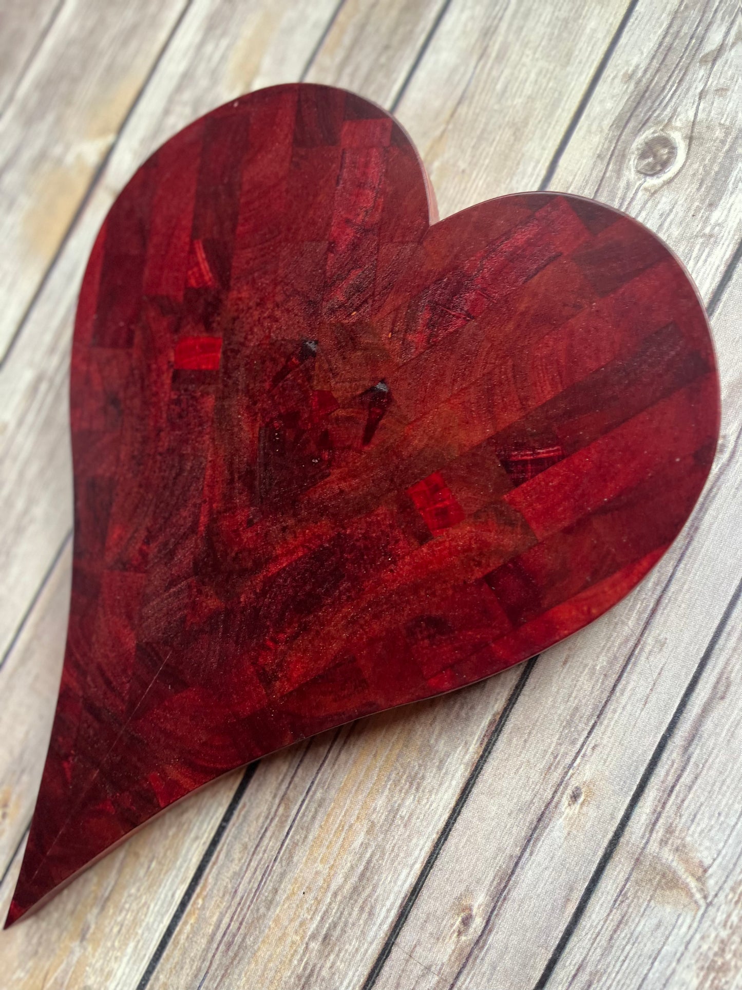 Red Wooden heart wooden art abstract art wooden sculpture wall hanging heart wooden heart with hanging strip