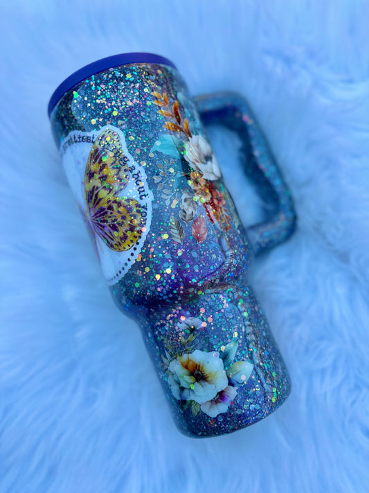 Butterfly floral glitter 30oz Tumbler with handle