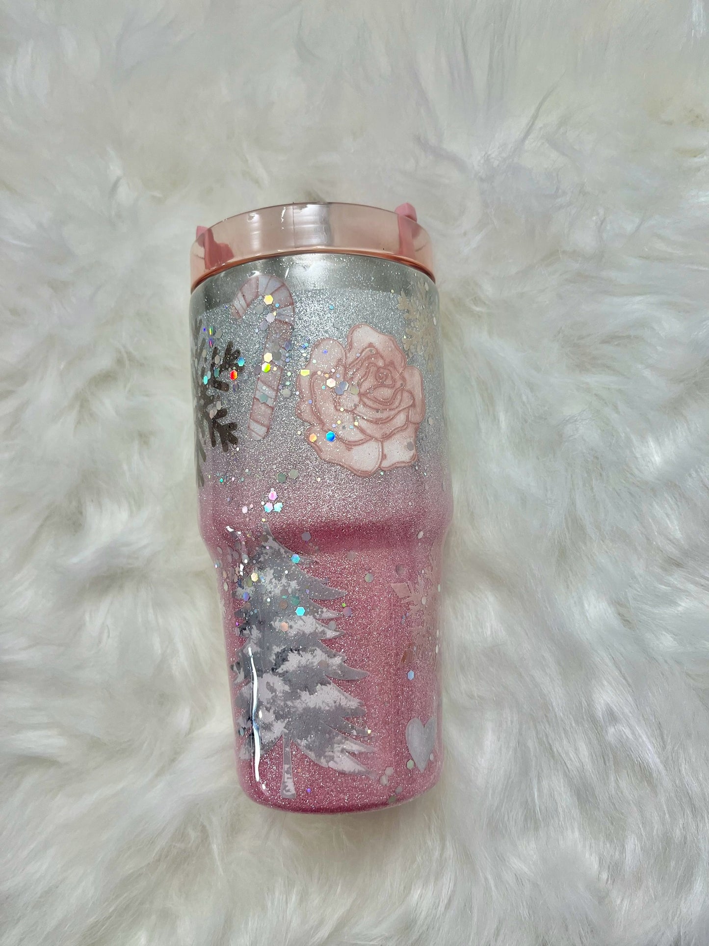 Pink winter love glitter epoxy Tumbler 20oz. Tumbler Christmas Gifts Christmas Epoxy Tumblers Winter Wonderland