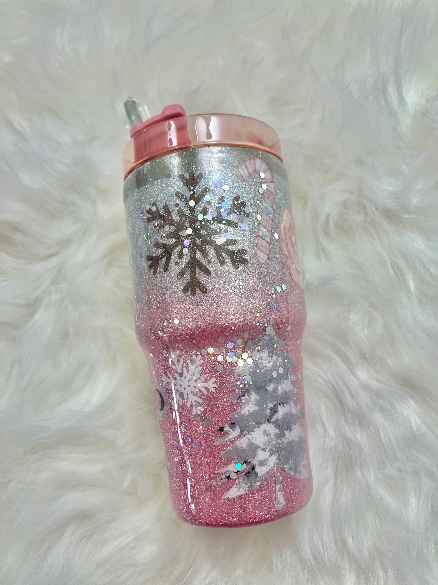 Pink winter love glitter epoxy Tumbler 20oz. Tumbler Christmas Gifts Christmas Epoxy Tumblers Winter Wonderland