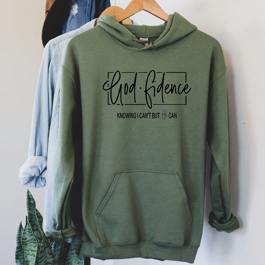 Godfidence knowing I can't but he can Shirt Olive Green shirt Christian shirts Christian hoodies Jesus Shirt Faith Pray Jesus Christians