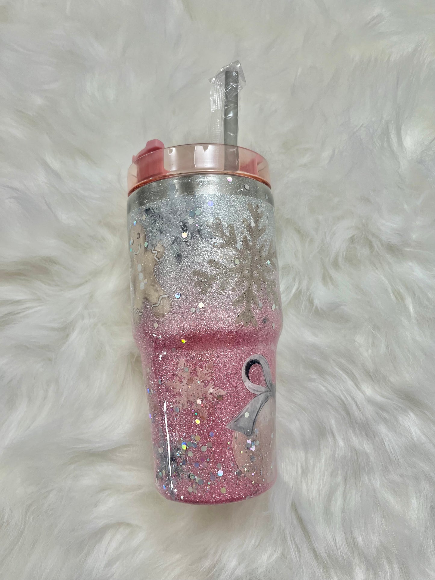 Pink winter love glitter epoxy Tumbler 20oz. Tumbler Christmas Gifts Christmas Epoxy Tumblers Winter Wonderland