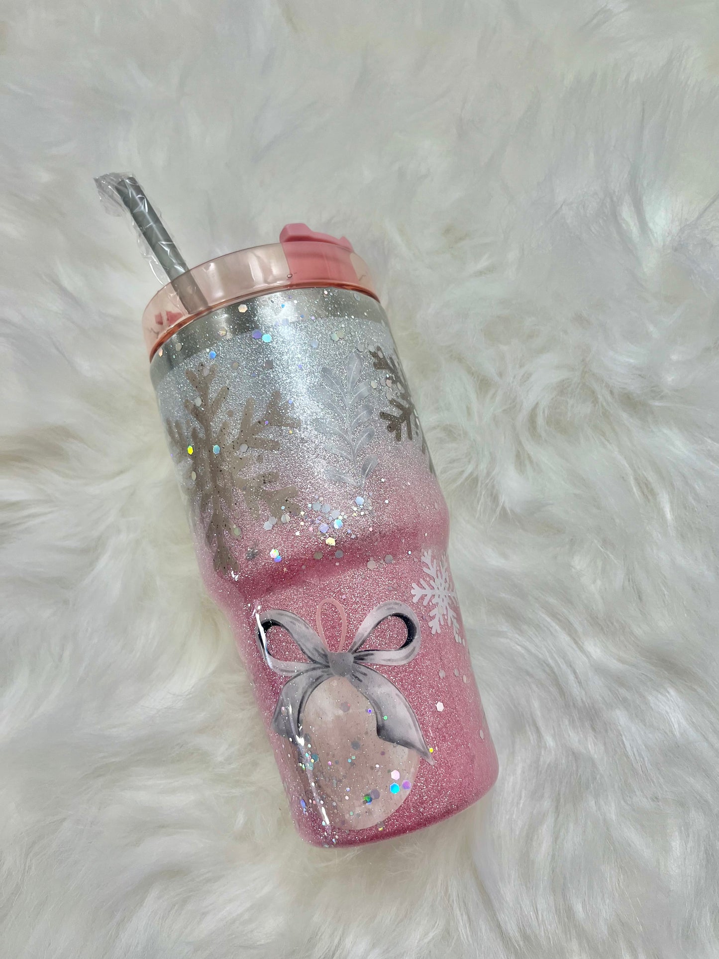 Pink winter love glitter epoxy Tumbler 20oz. Tumbler Christmas Gifts Christmas Epoxy Tumblers Winter Wonderland