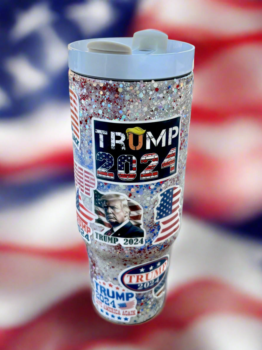 Special Edition Trump Cup Red White & Blue Glitter Trump 2024 With Handle Trump