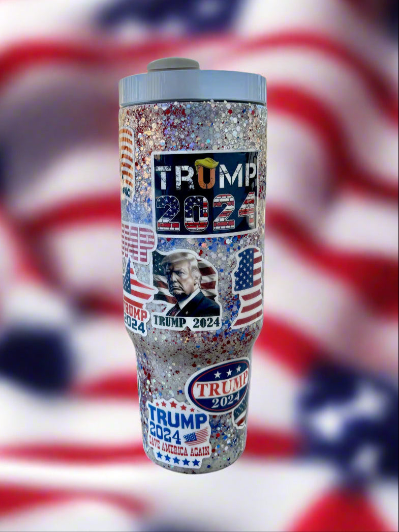 Special Edition Trump Cup Red White & Blue Glitter Trump 2024 With Handle Trump