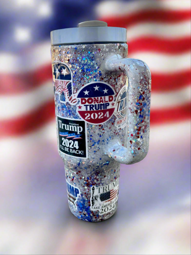 Special Edition Trump Cup Red White & Blue Glitter Trump 2024 With Handle Trump