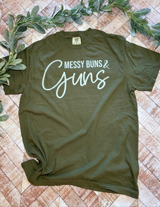 Messy Buns and Guns Comfort Colors T-shirt