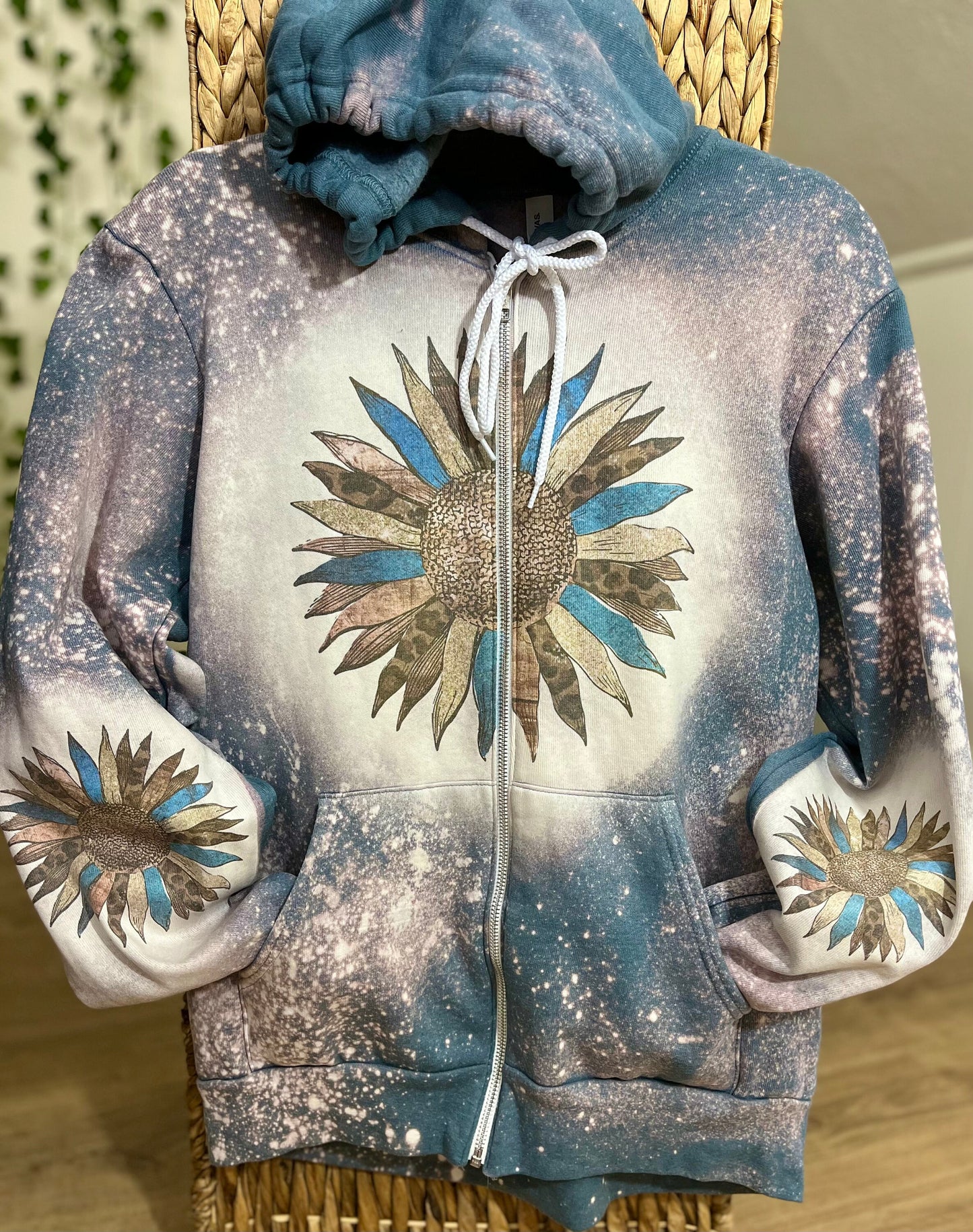 Blue Sunflower zip up hoodie Leopard Sunflower hoodie bleached Sunflower shirt sunflower hoodie sunflower sweatshirt womens zip up