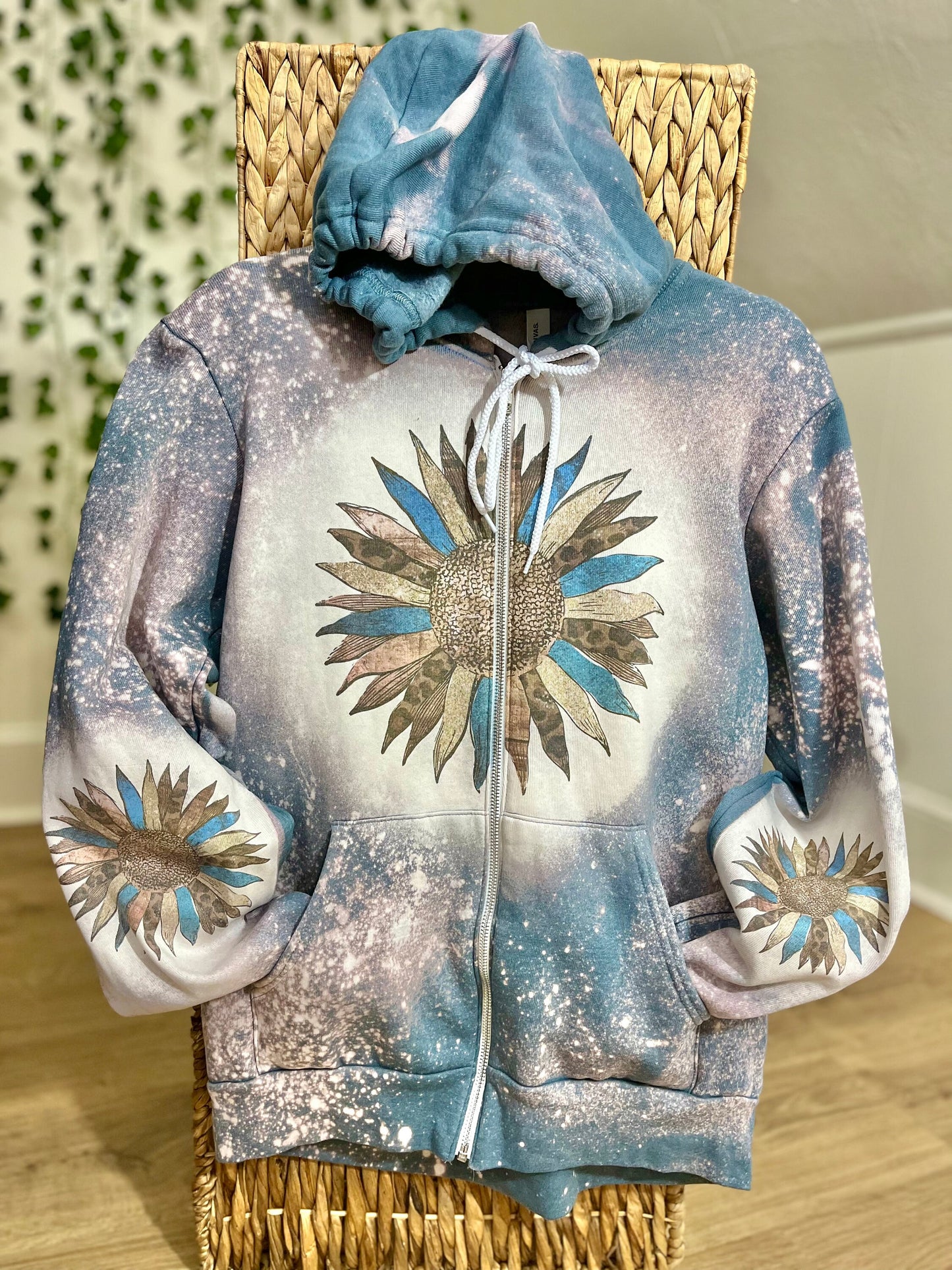 Blue Sunflower zip up hoodie Leopard Sunflower hoodie bleached Sunflower shirt sunflower hoodie sunflower sweatshirt womens zip up