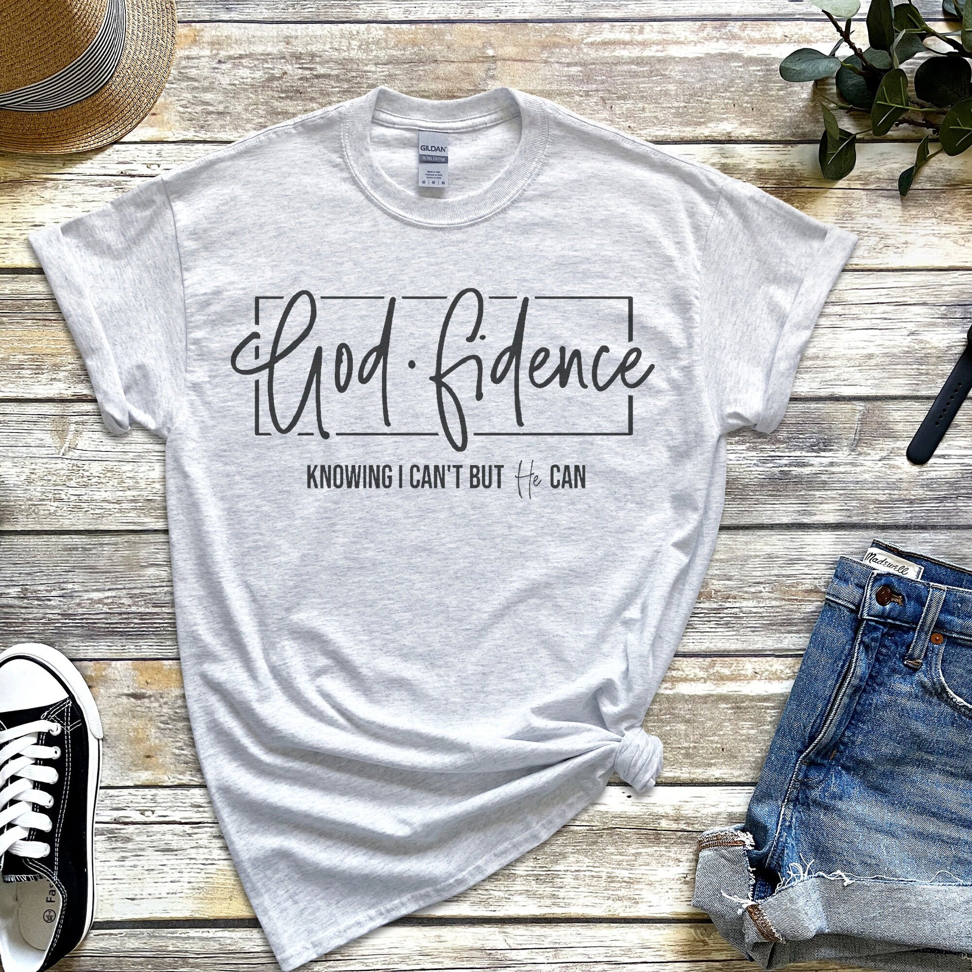 Godfidence knowing I can't but he can Shirt Olive Green shirt Christian shirts Christian hoodies Jesus Shirt Faith Pray Jesus Christians