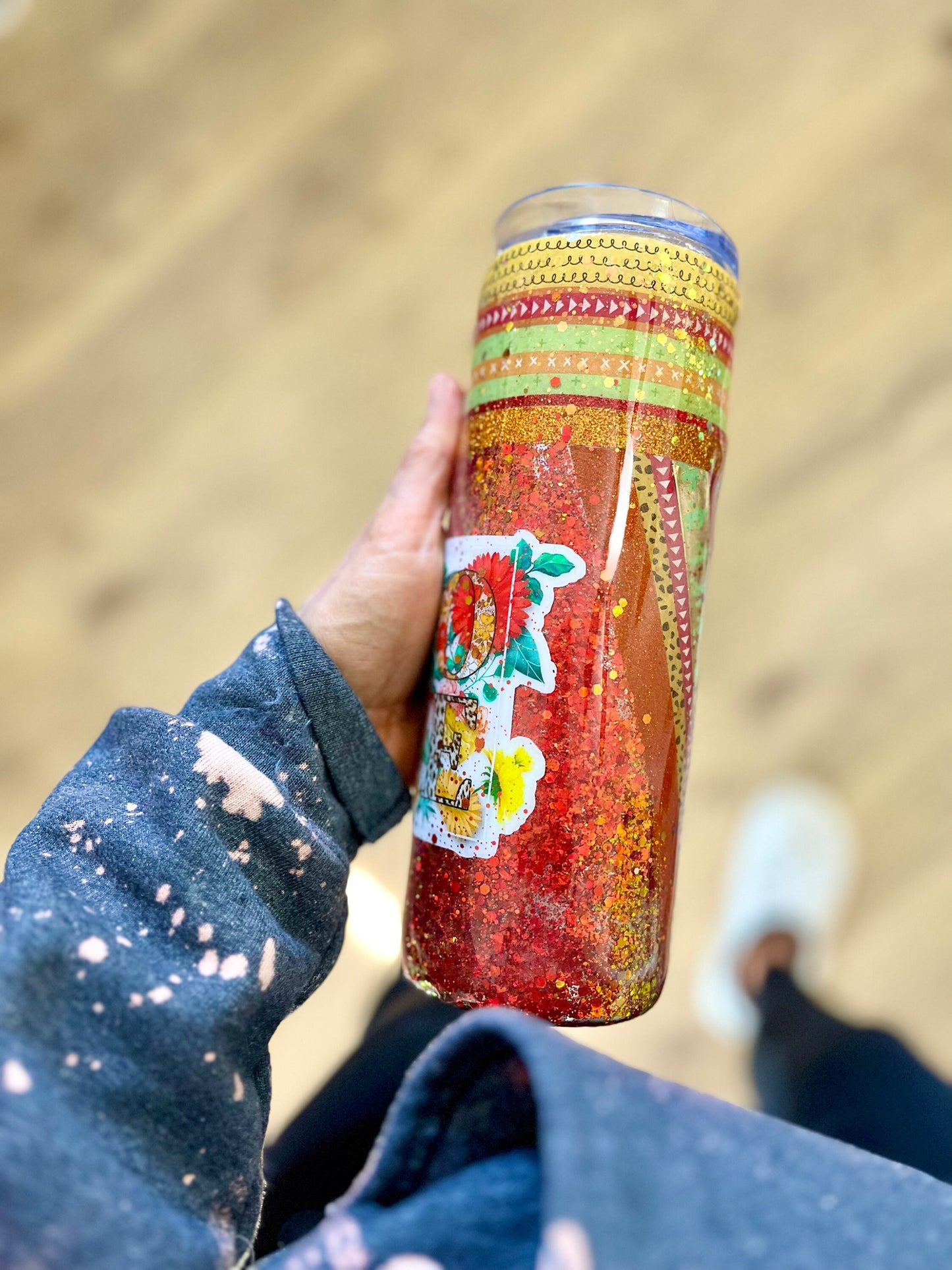 Tropical Love Skinny Tumbler 20oz skinny tumbler red tumbler red glitter beach tumbler tropics Bahamas tumbler vacation cup tropical leaves