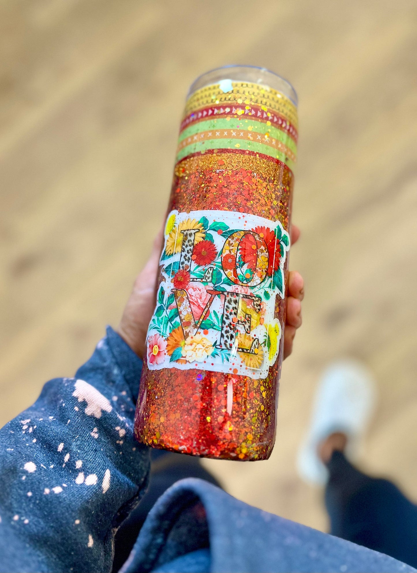 Tropical Love Skinny Tumbler 20oz skinny tumbler red tumbler red glitter beach tumbler tropics Bahamas tumbler vacation cup tropical leaves