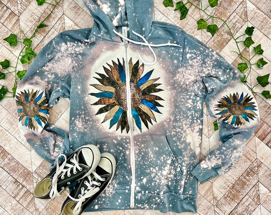 Blue Sunflower zip up hoodie Leopard Sunflower hoodie bleached Sunflower shirt sunflower hoodie sunflower sweatshirt womens zip up