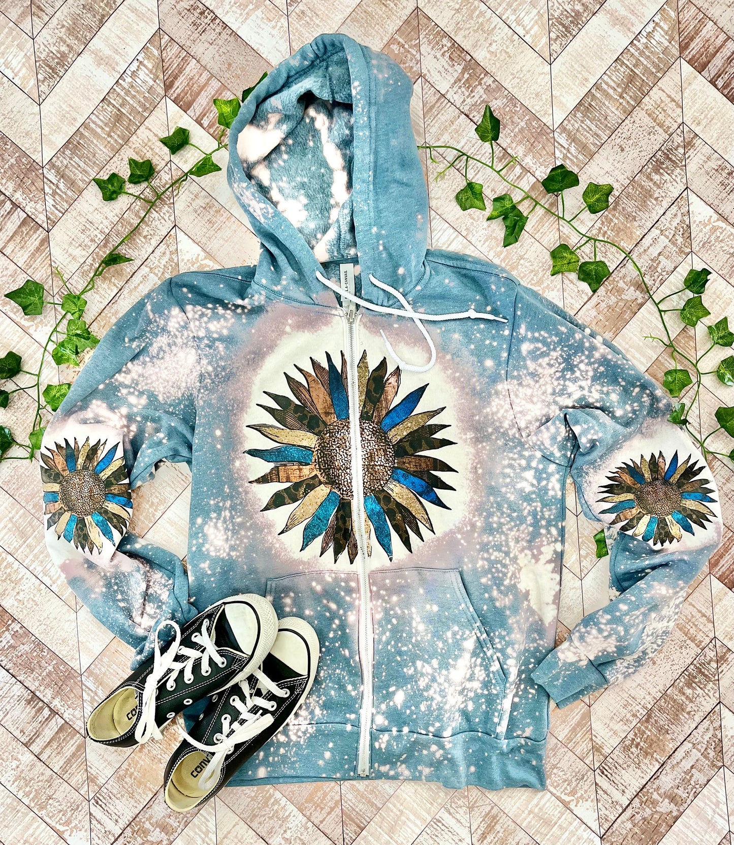 Blue Sunflower zip up hoodie Leopard Sunflower hoodie bleached Sunflower shirt sunflower hoodie sunflower sweatshirt womens zip up