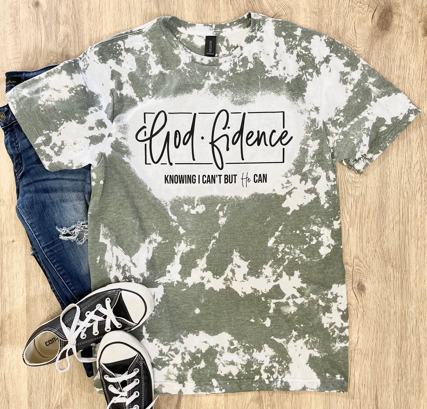 Godfidence knowing I can&#39;t but he can Shirt Olive Green shirt Christian shirts Christian hoodies Jesus Shirt Faith Pray Jesus Christians